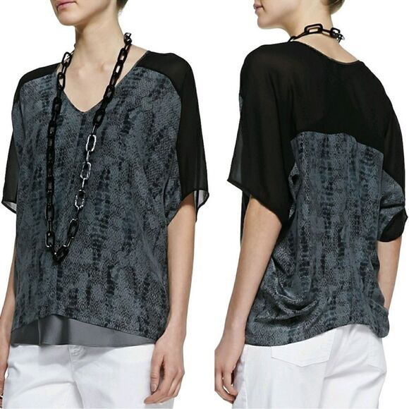 Eileen Fisher Lace Print Silk Charmeuse Top XS - Picture 1 of 7